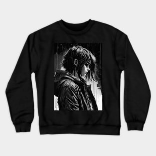 Sad anime girl in the rain Crewneck Sweatshirt